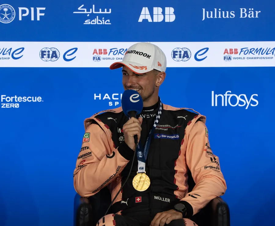 Formula E race winner at the press conference, Berlin E-Prix