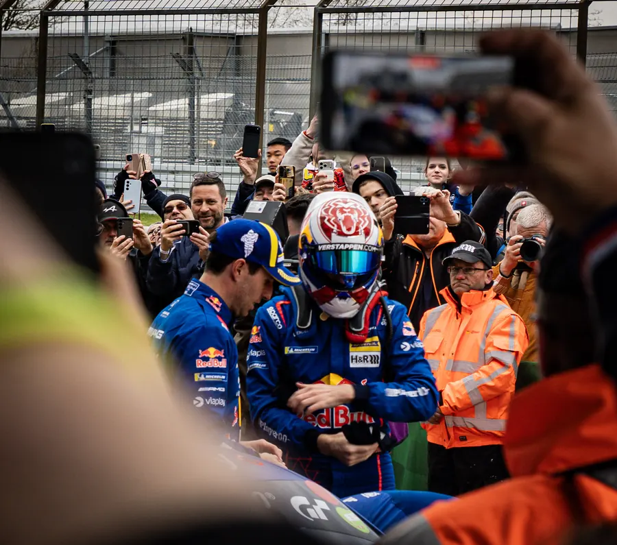 Max Verstappen surrounded by fans and phones at the NLS, Nürburgring