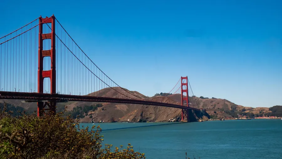 Golden Gate Bridge under a blue sky, San Francisco